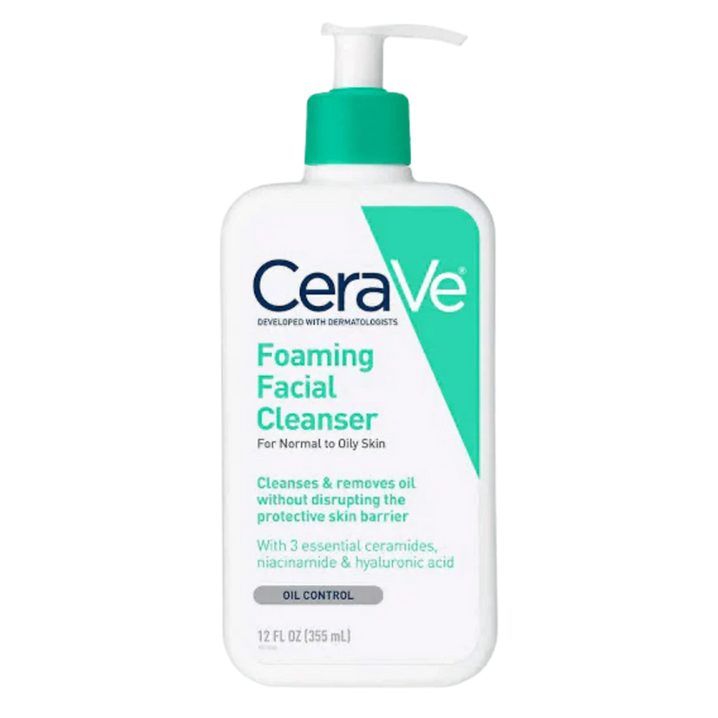 CeraVe foaming facial cleanser bottle on a white background