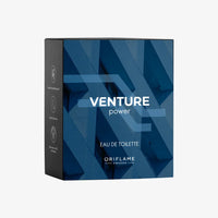 Oriflame Venture power Eau de Toilette packaging on a white background
