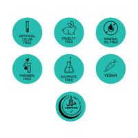 Set of icons indicating product certifications on a white background