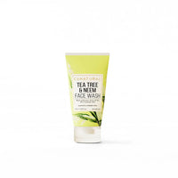 Tube of tea tree and neem face wash on a white background
